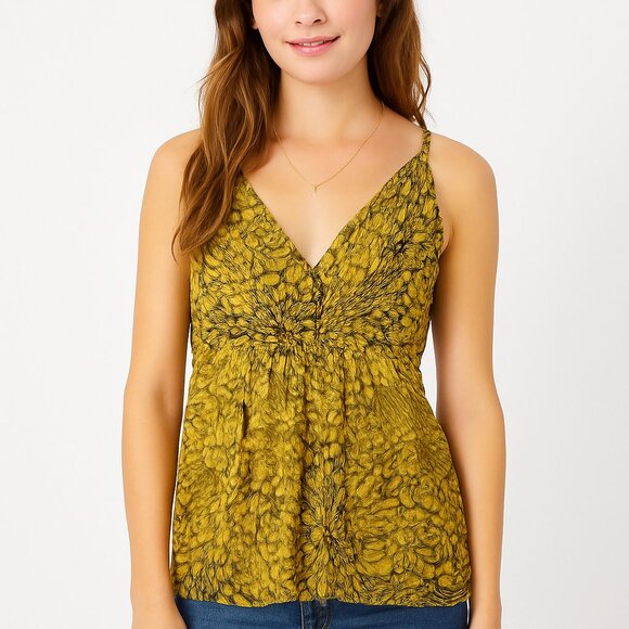 Vila Tops - Vila Lille Y2K Babydoll Camisole Top S Lined Yellow Brown Festival Indie Artsy‎